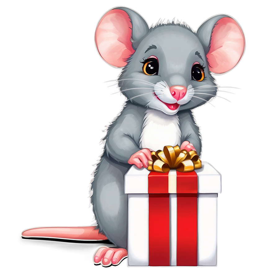 Cute Rat With Gift Png 34