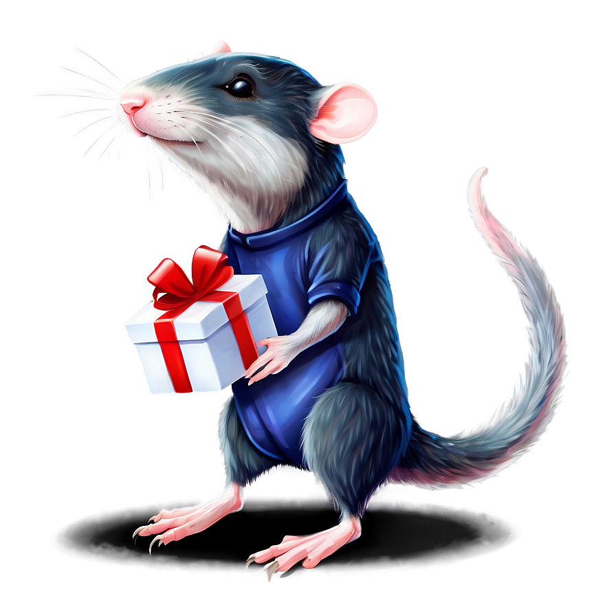 Cute Rat With Gift Png 56