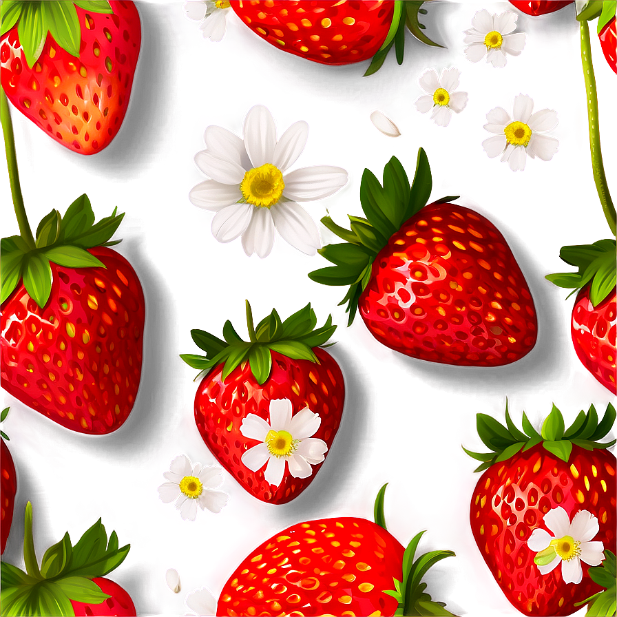 Cute Strawberry With Flowers Png Jyn60