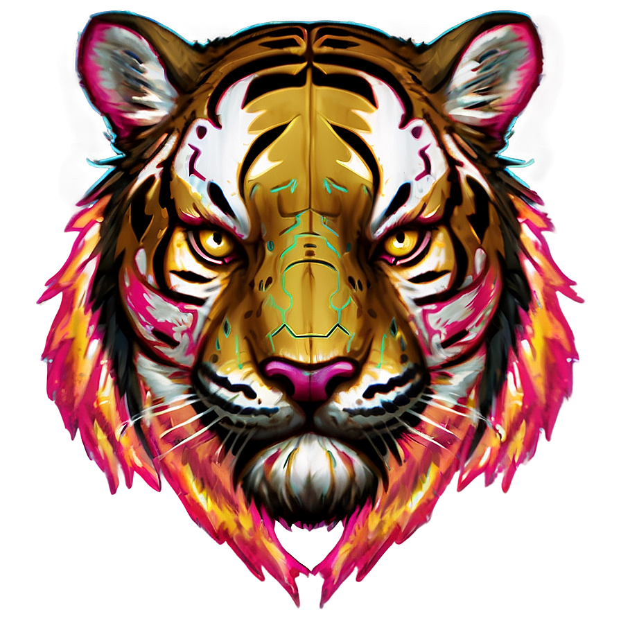 Cyberpunk Tiger Face Art Png Jaw