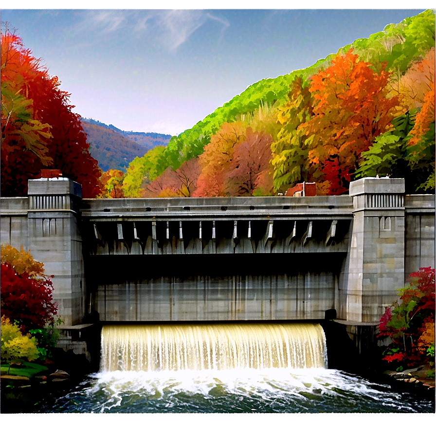 Dam Amidst Autumn Foliage Png 90