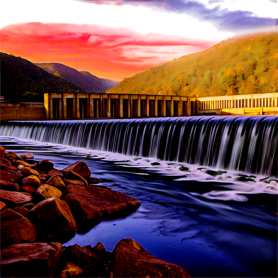 Dam At Golden Hour Sunset Png 06292024