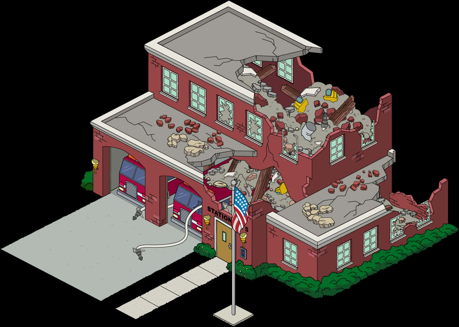 Damaged Fire Station Illustration