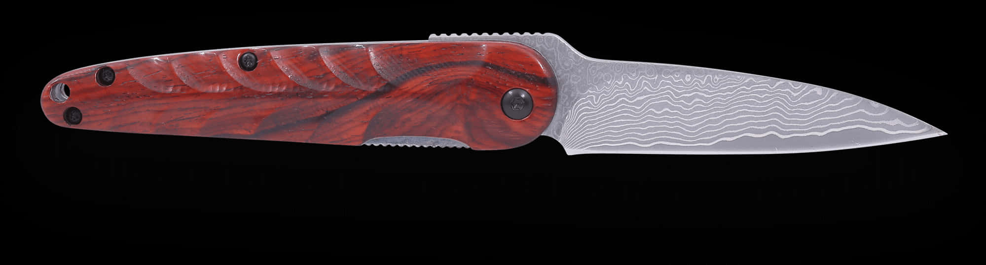 Damascus Steel Pocket Knifewith Red Handle