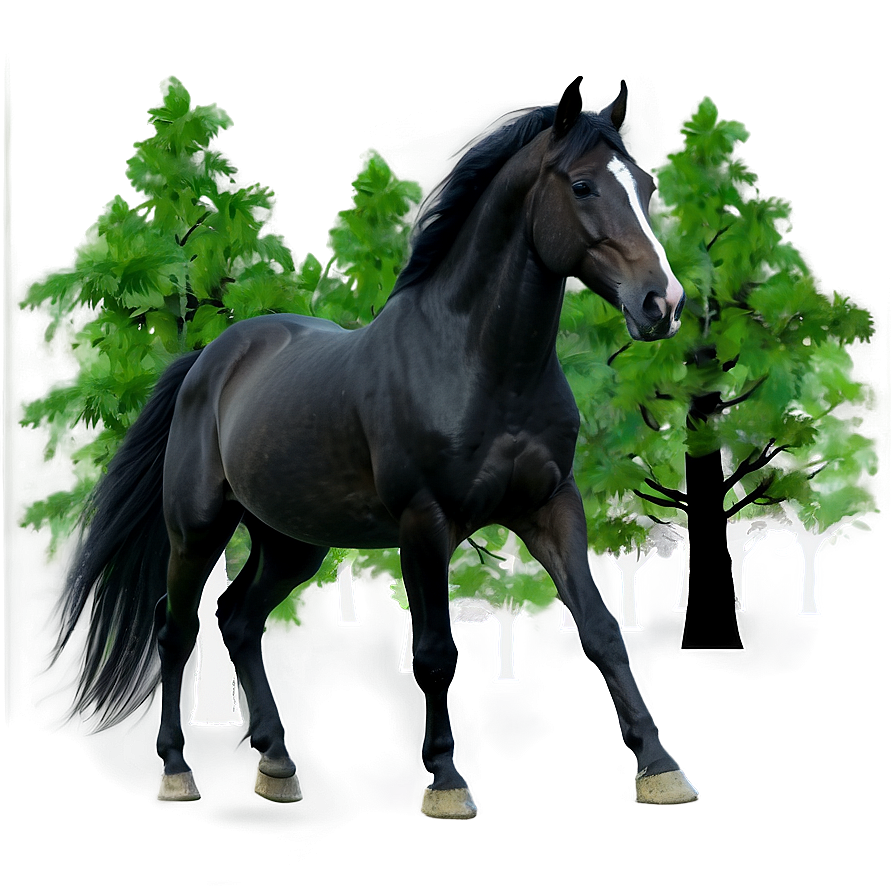 Dark Black Horse In Forest Png Xna40