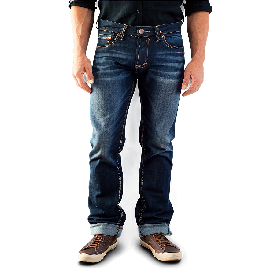 Dark Wash Folded Jeans Png Rum