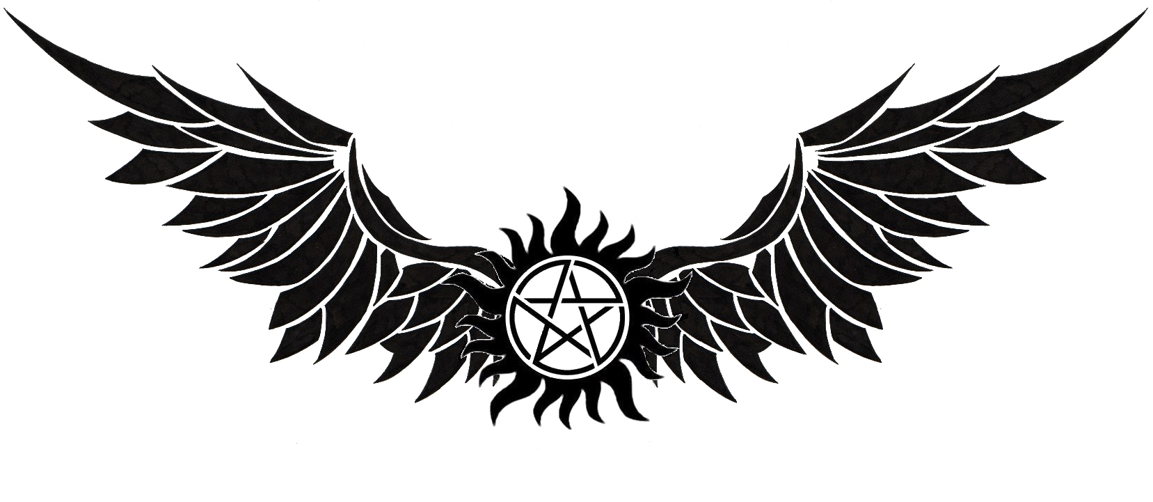 Dark Winged Pentacle Tattoo Design