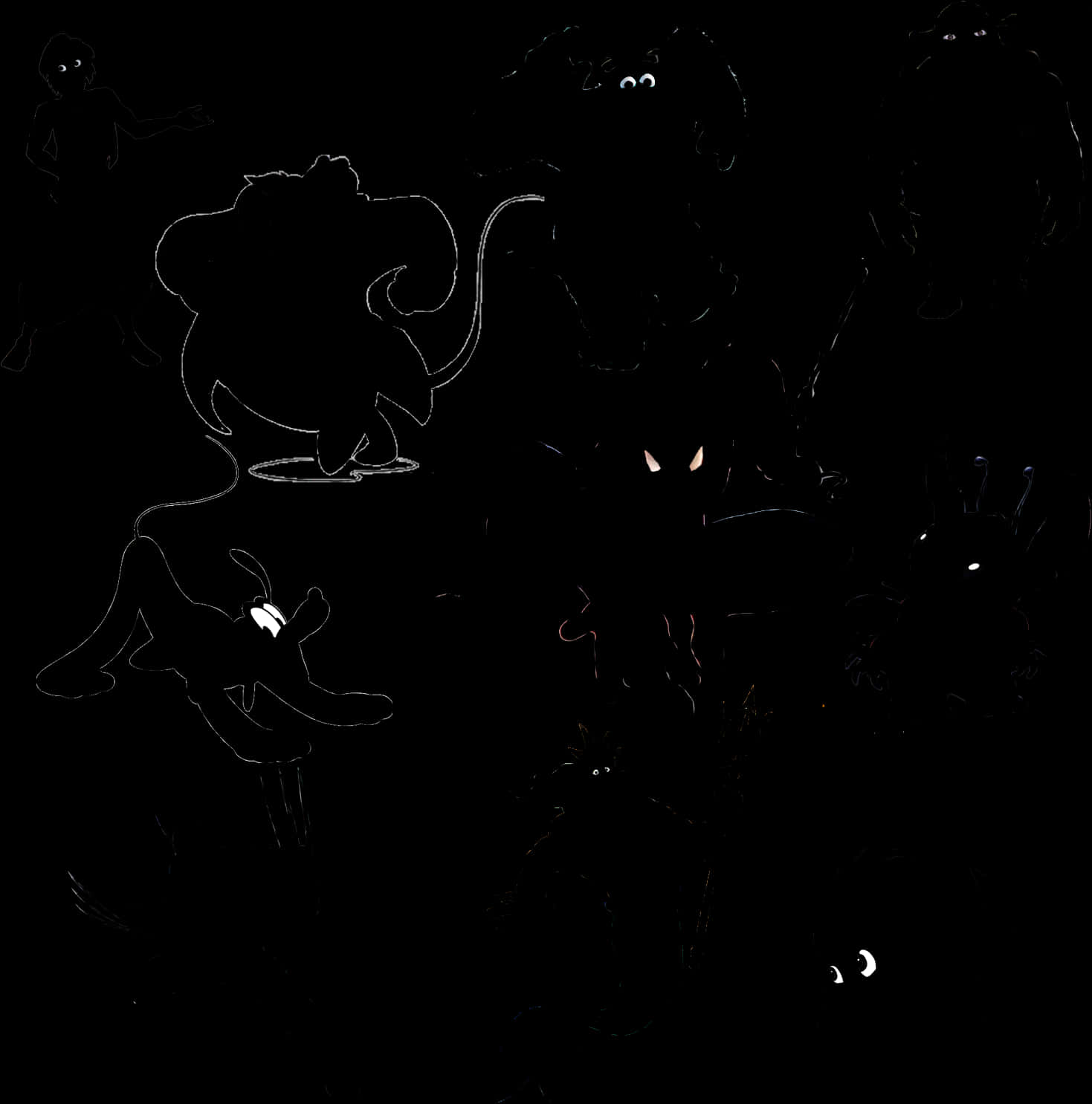 Darkened Cartoon Characters Gathering