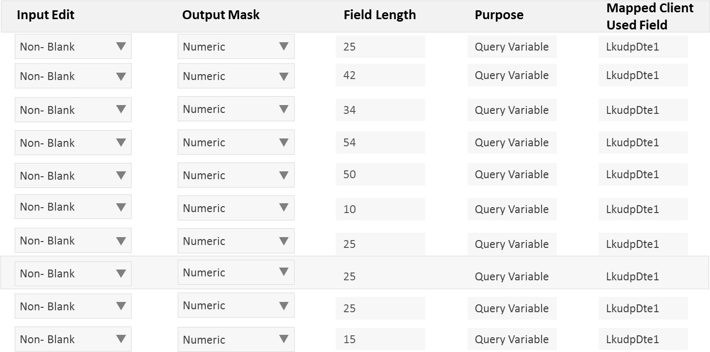 Data Field Configuration Table Screenshot