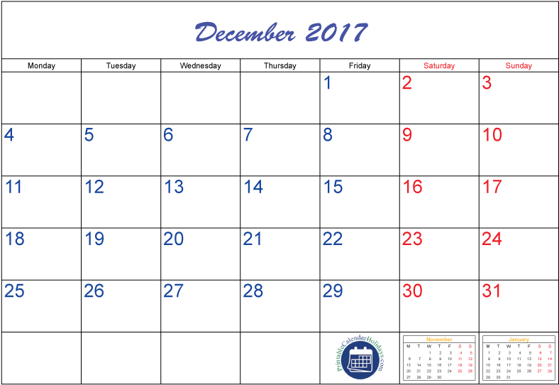 December2017 Calendar Template