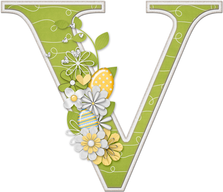 Decorative Spring Themed Letter V