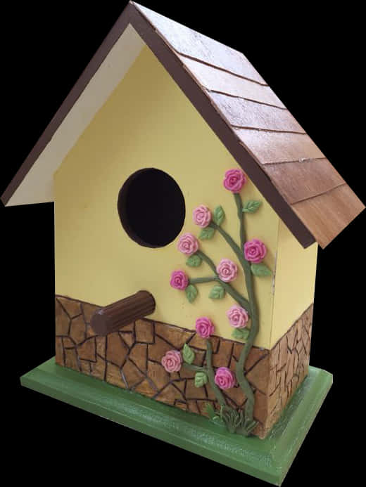 Decorative Yellow Birdhousewith Roses