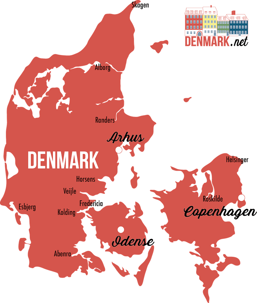 Denmark Mapwith Citiesand Landmarks