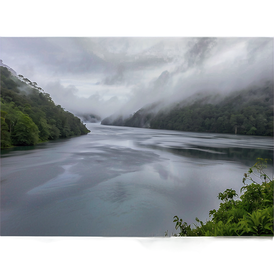 Dense Fog Over Mountain Dam Png Oxp