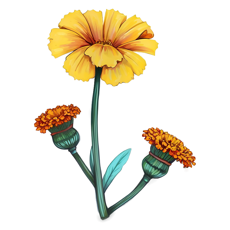 Detailed Marigolds Sketch Png 94