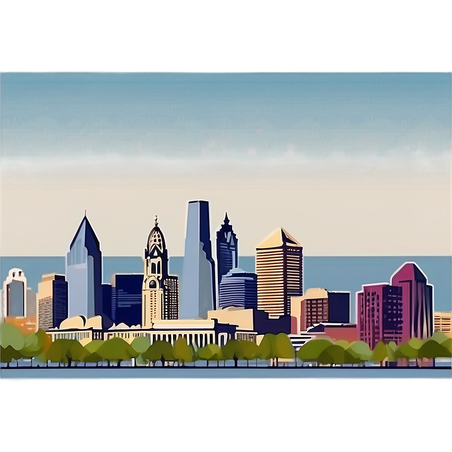 Detailed Philadelphia Skyline Illustration Png Brv59