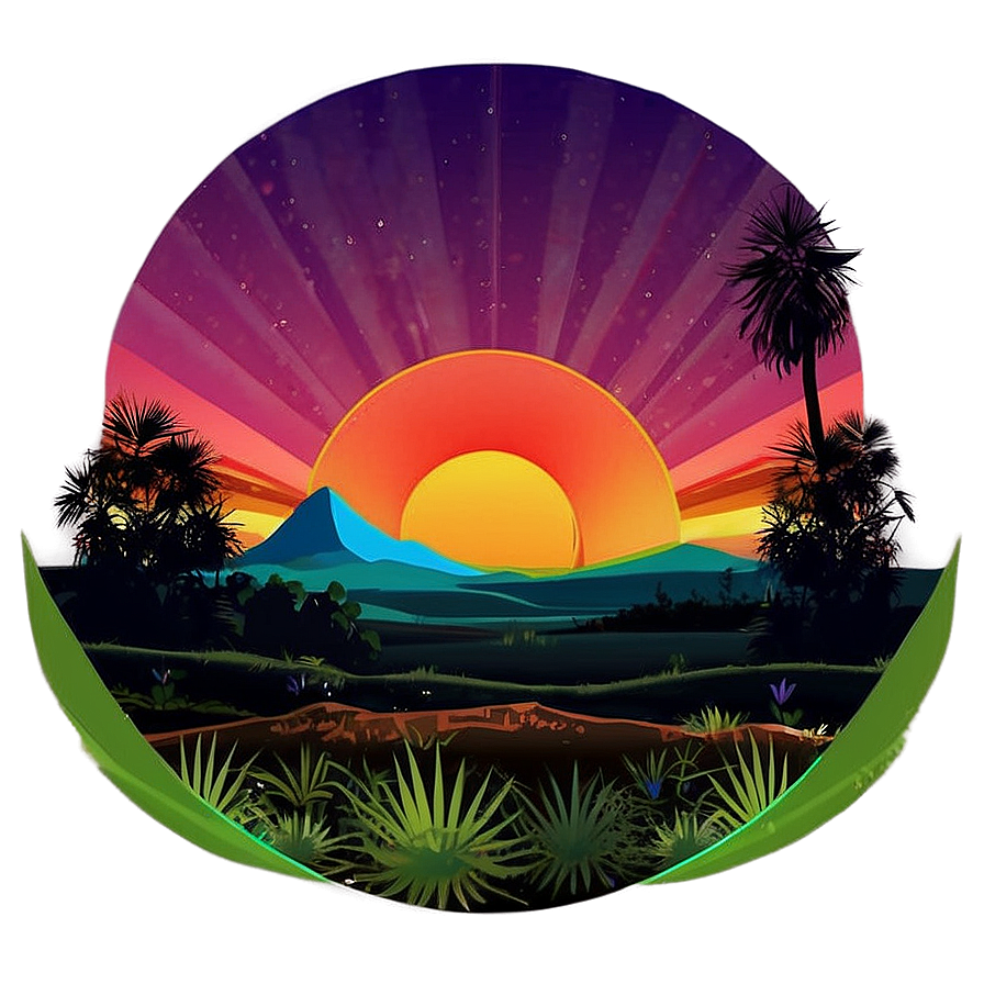 Digital Retro Sunset Landscape Png 06252024