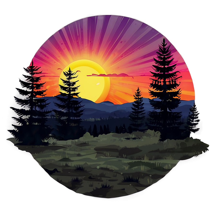 Digital Retro Sunset Landscape Png Jst83