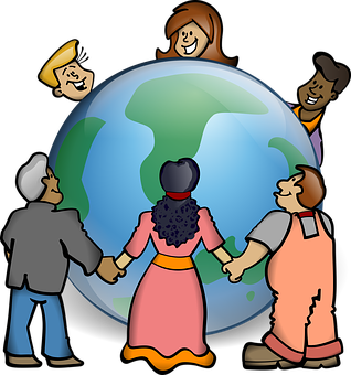 Diverse Group Holding Hands Around Globe