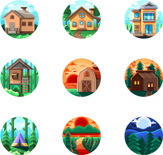 Diverse Landscape Icons Set