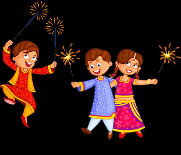 Diwali Celebration Kidswith Sparklers