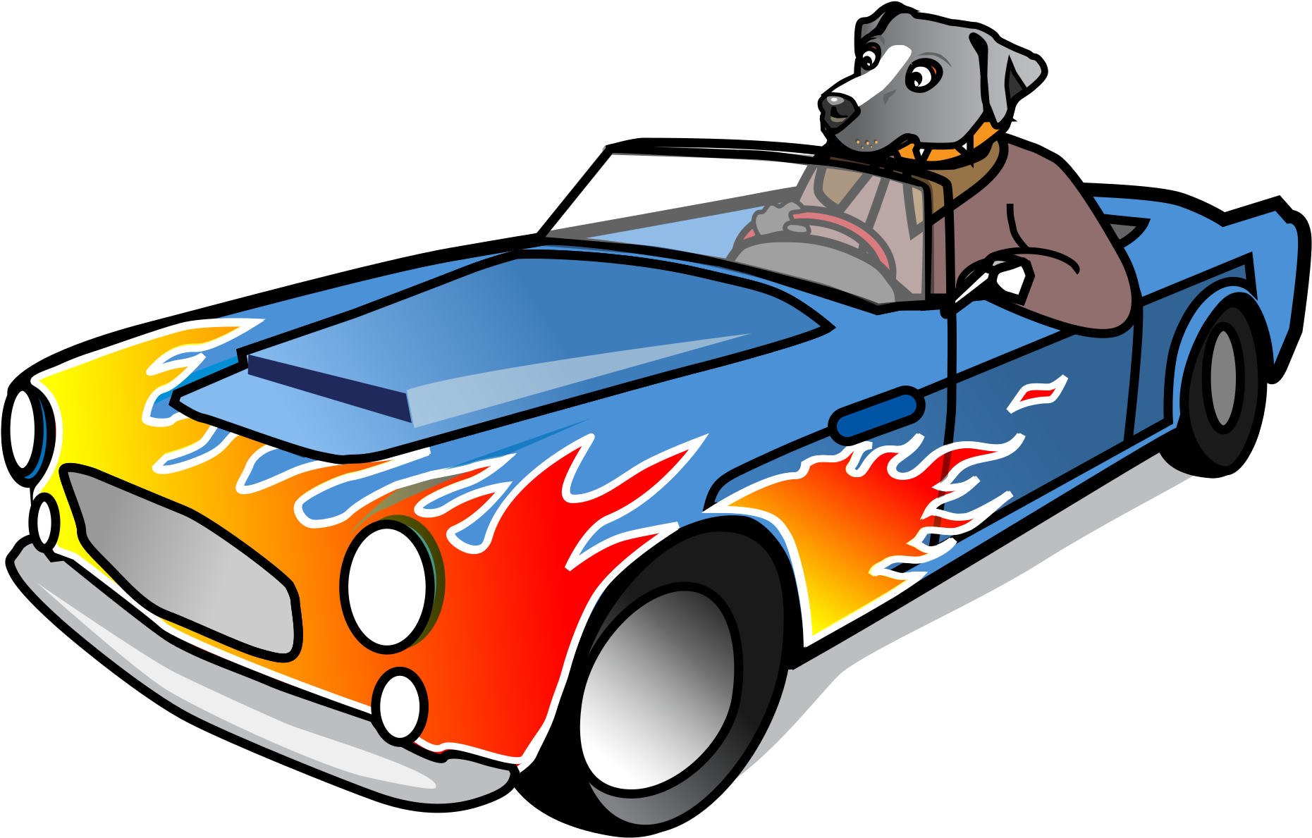 Dog Driving Flame Painted Sports Car