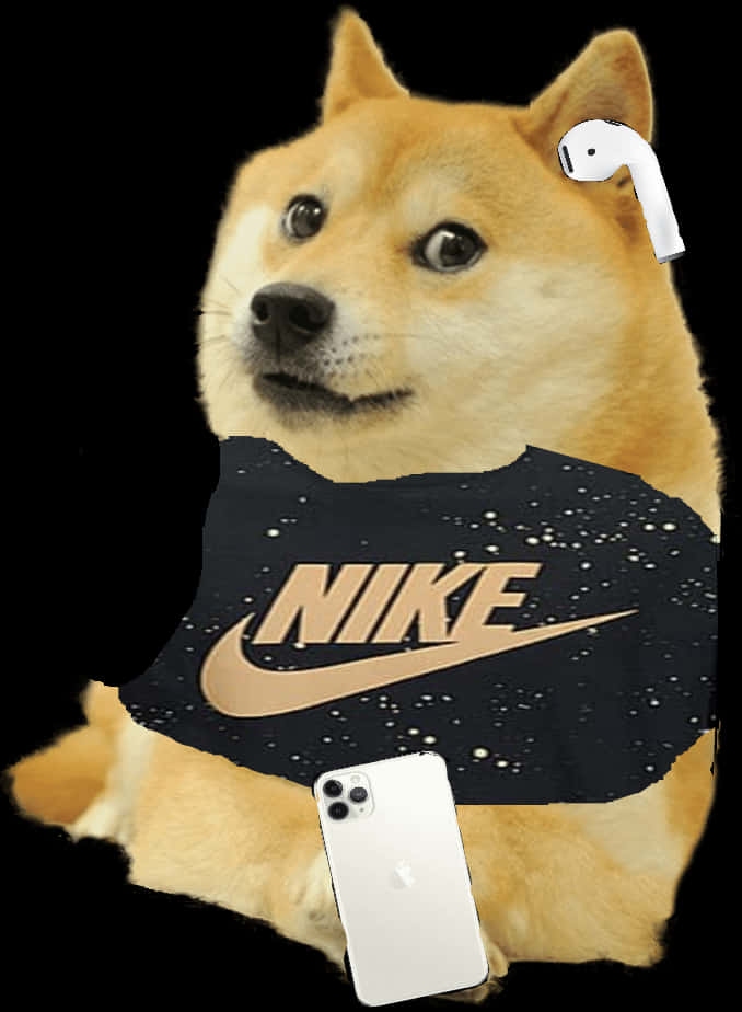 Doge In Nike Gear With Air Podsandi Phone.jpg