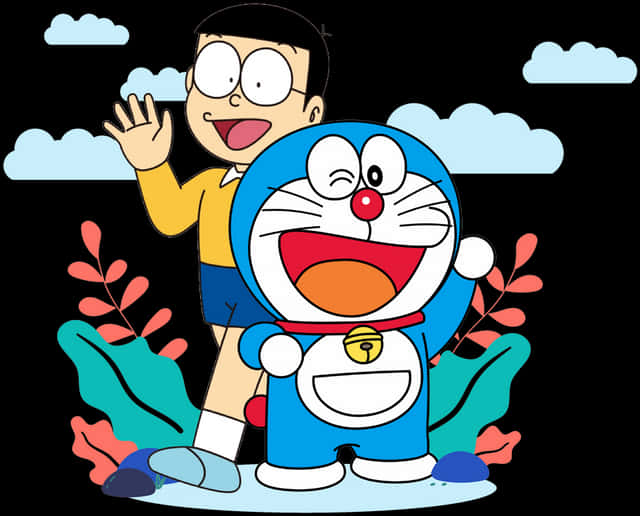 Doraemonand Nobita Friendly Pose