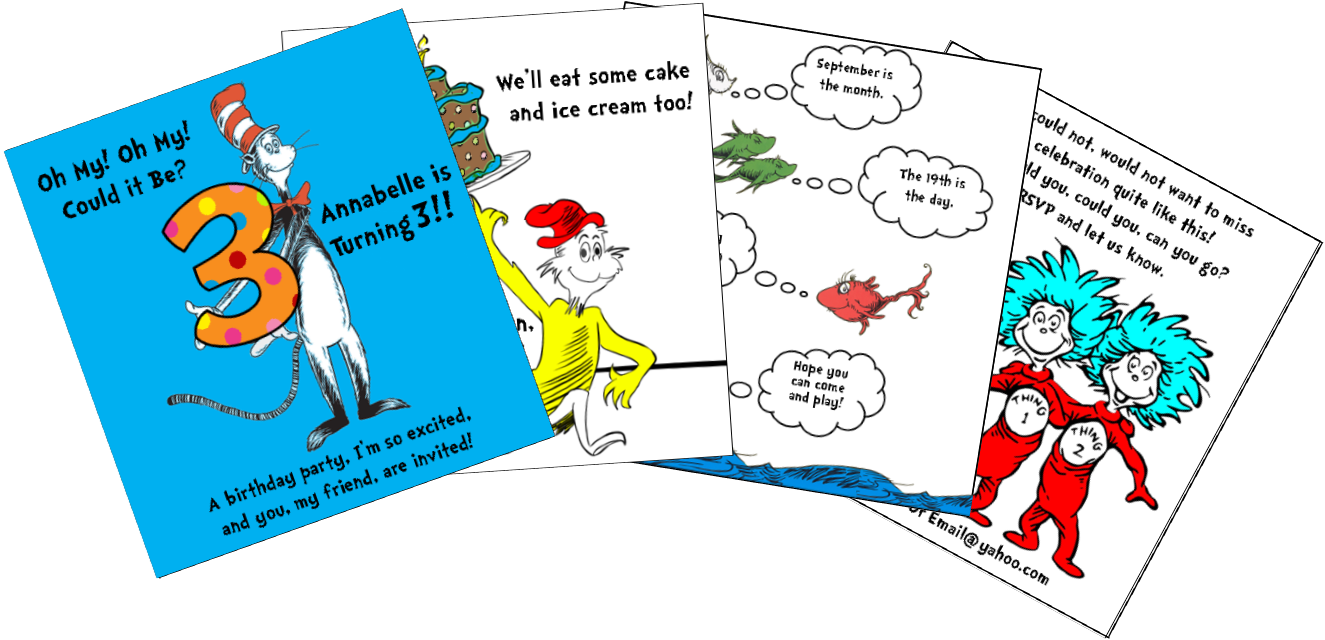 Dr Seuss Theme Birthday Invitation Cards