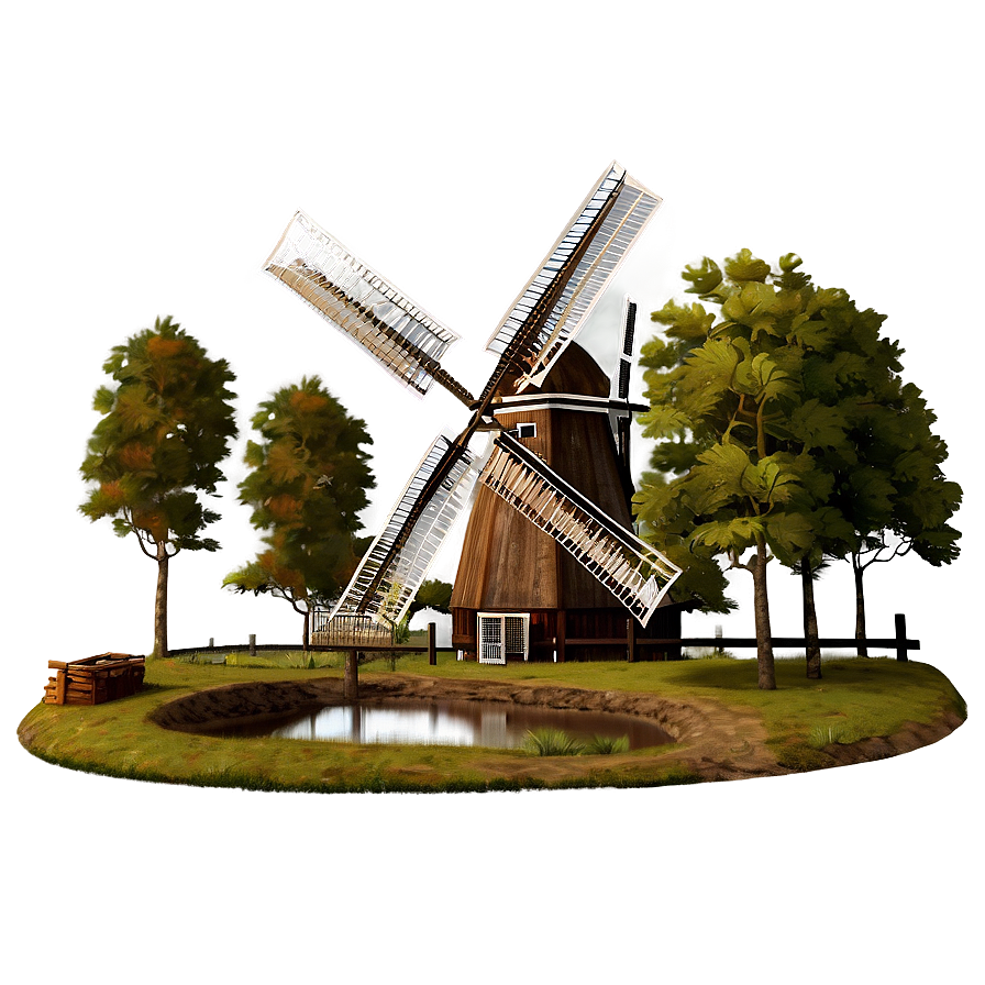 Dutch Windmill Landscape Png 29