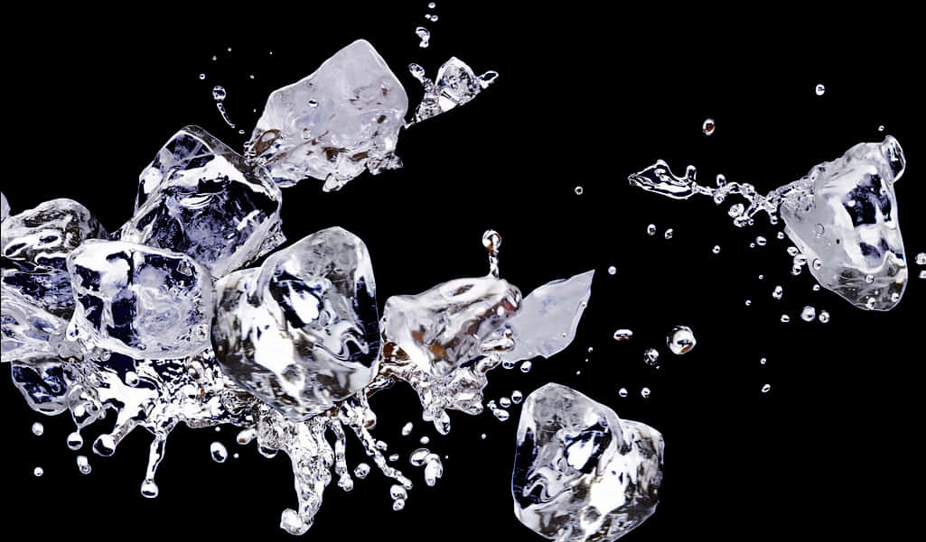 Dynamic Ice Cubes Splash Black Background