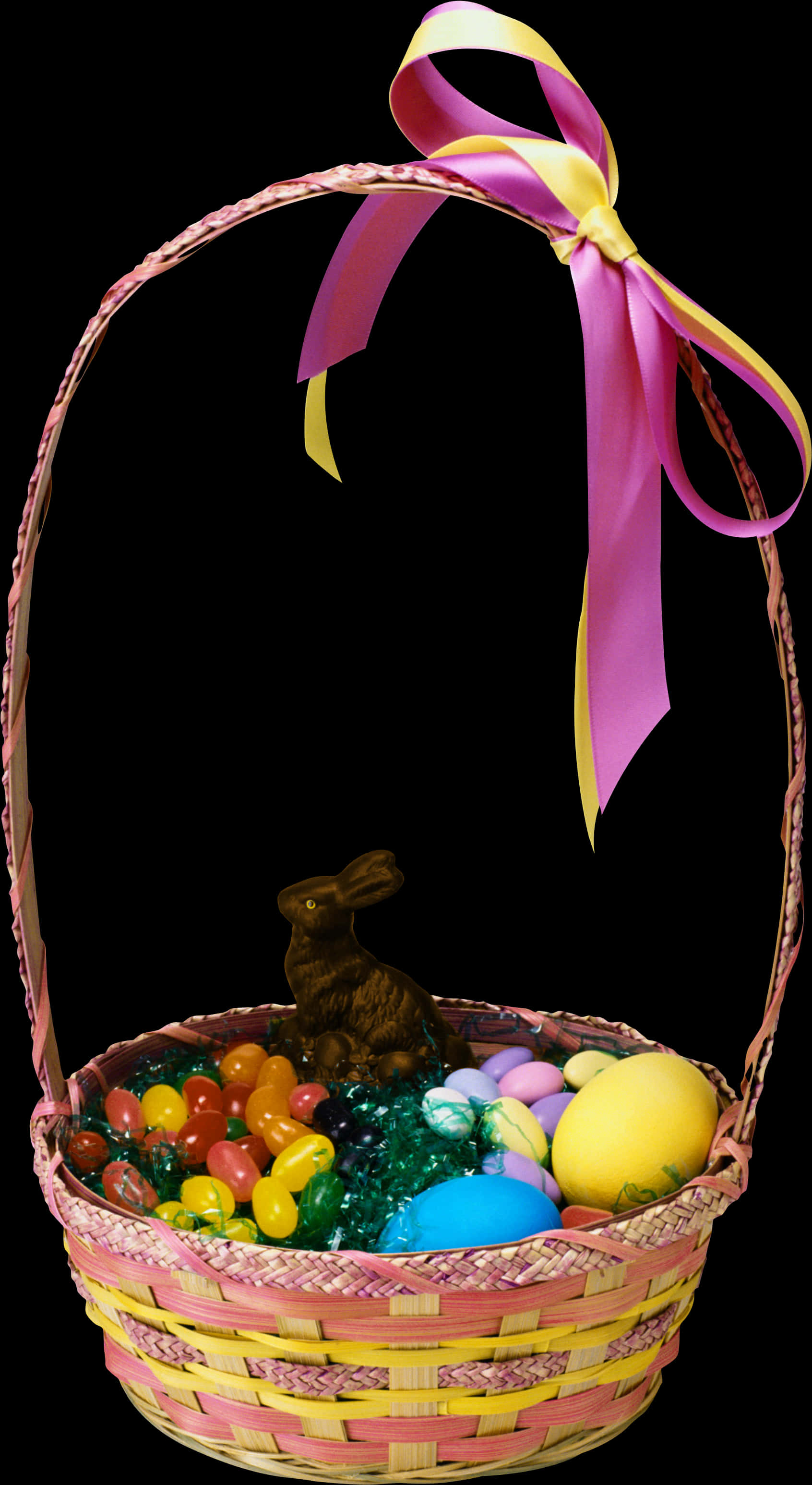 Easter Basketwith Chocolate Bunnyand Colorful Eggs