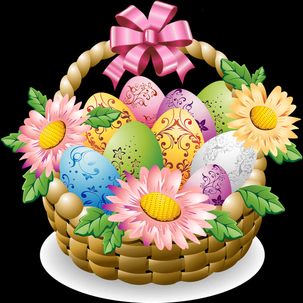 Easter Basketwith Decorated Eggsand Flowers