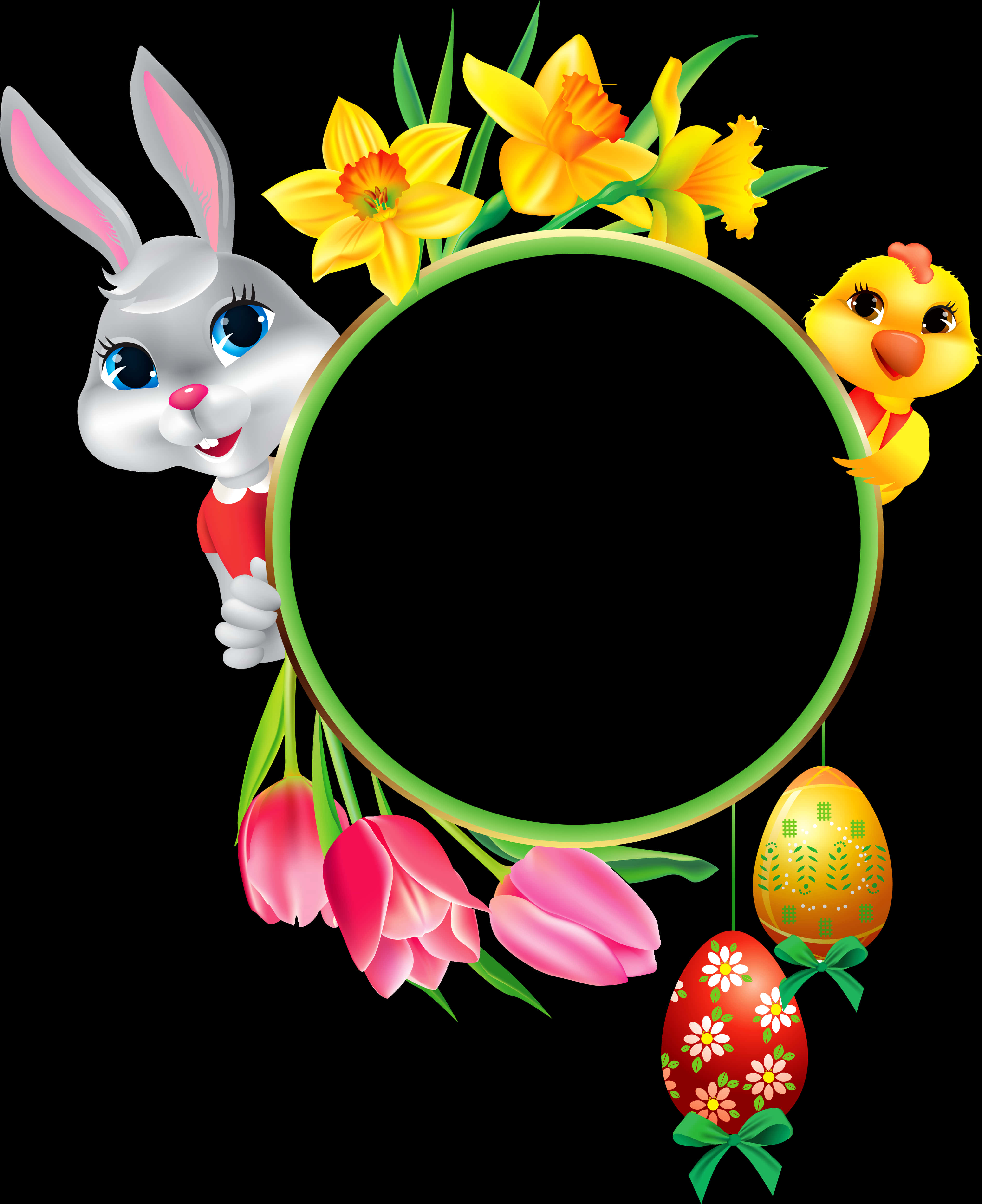 Easter Bunny Framewith Flowersand Chick