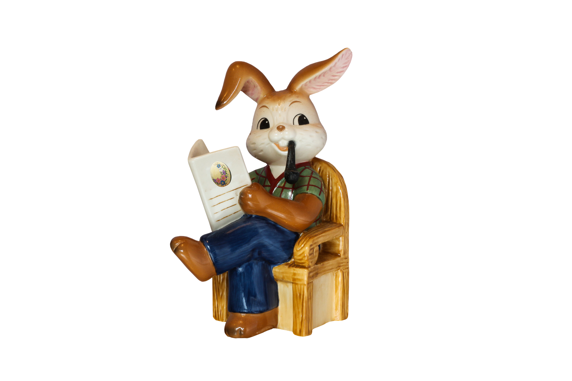 Easter Bunny Reading Book Figurine