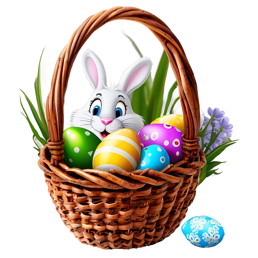 Easter Bunny With Basket Full Of Eggs Png Pyh