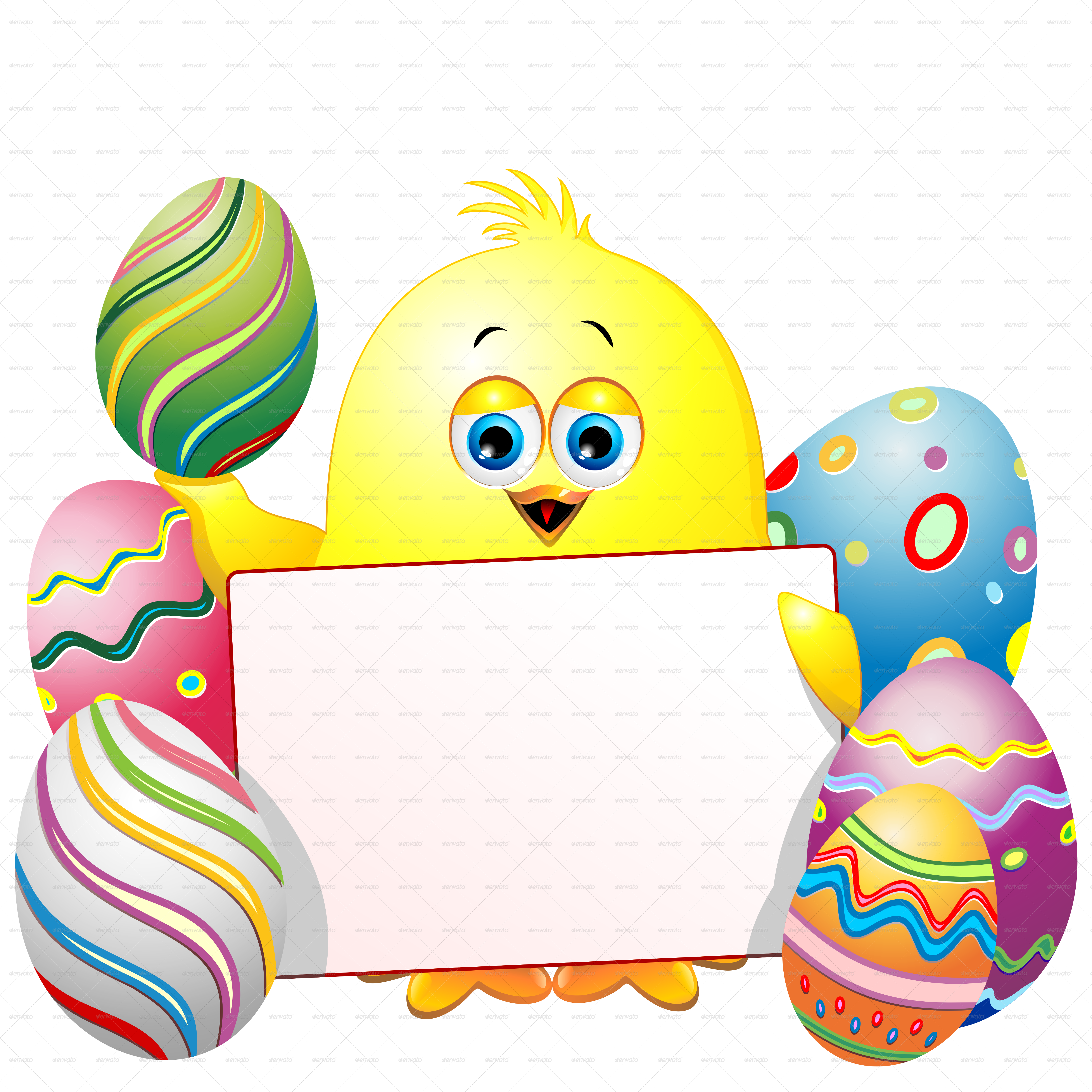 Easter Chick With Colorful Eggs