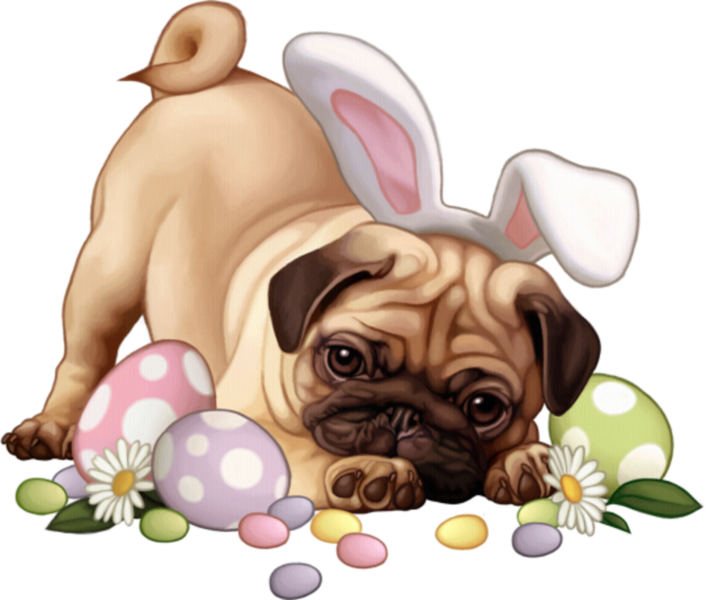 Easter Pugwith Bunny Earsand Eggs