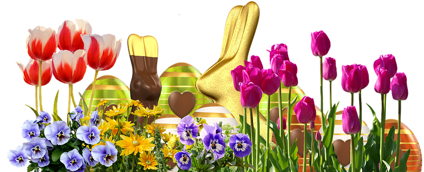 Easter Spring Floral Arrangementwith Chocolate Bunny