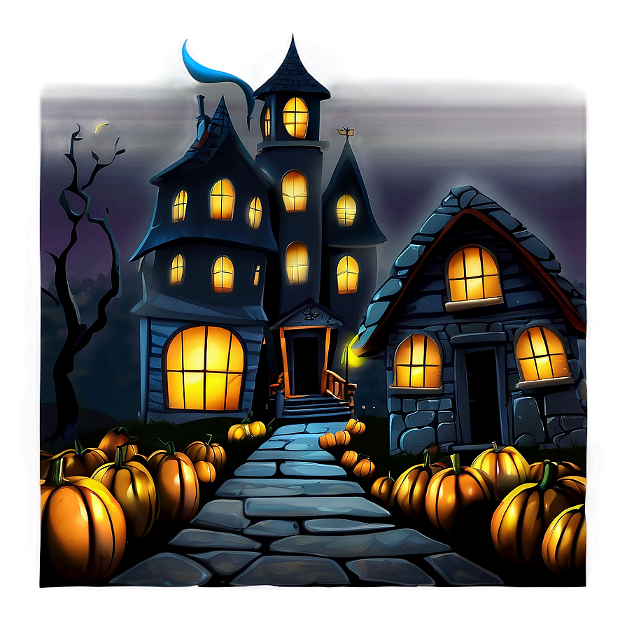 Eerie Halloween Cartoon Town Png Qoq35