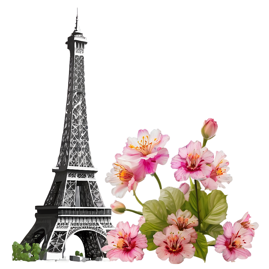 Eiffel Tower With Blooming Flowers Png 05212024