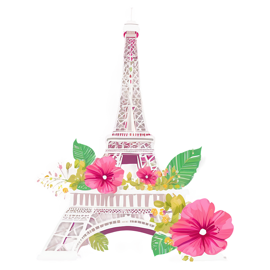 Eiffel Tower With Blooming Flowers Png Oki