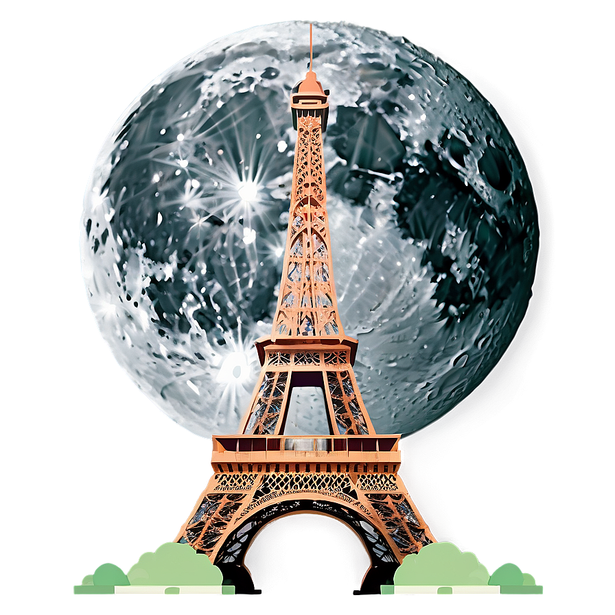 Eiffel Tower With Full Moon Png Lay59