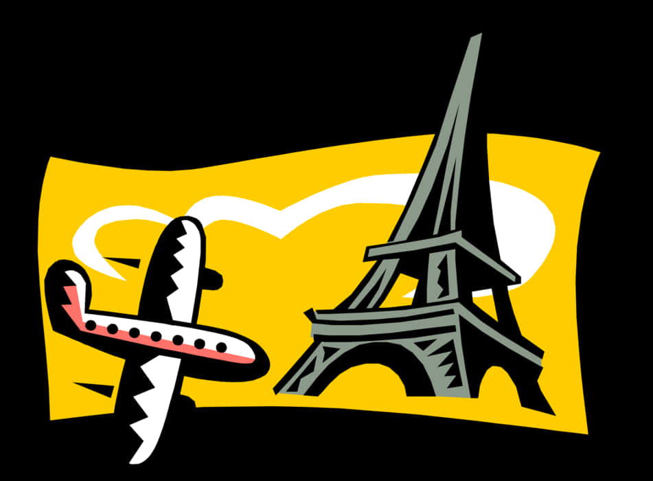 Eiffel Towerand Airplane Illustration