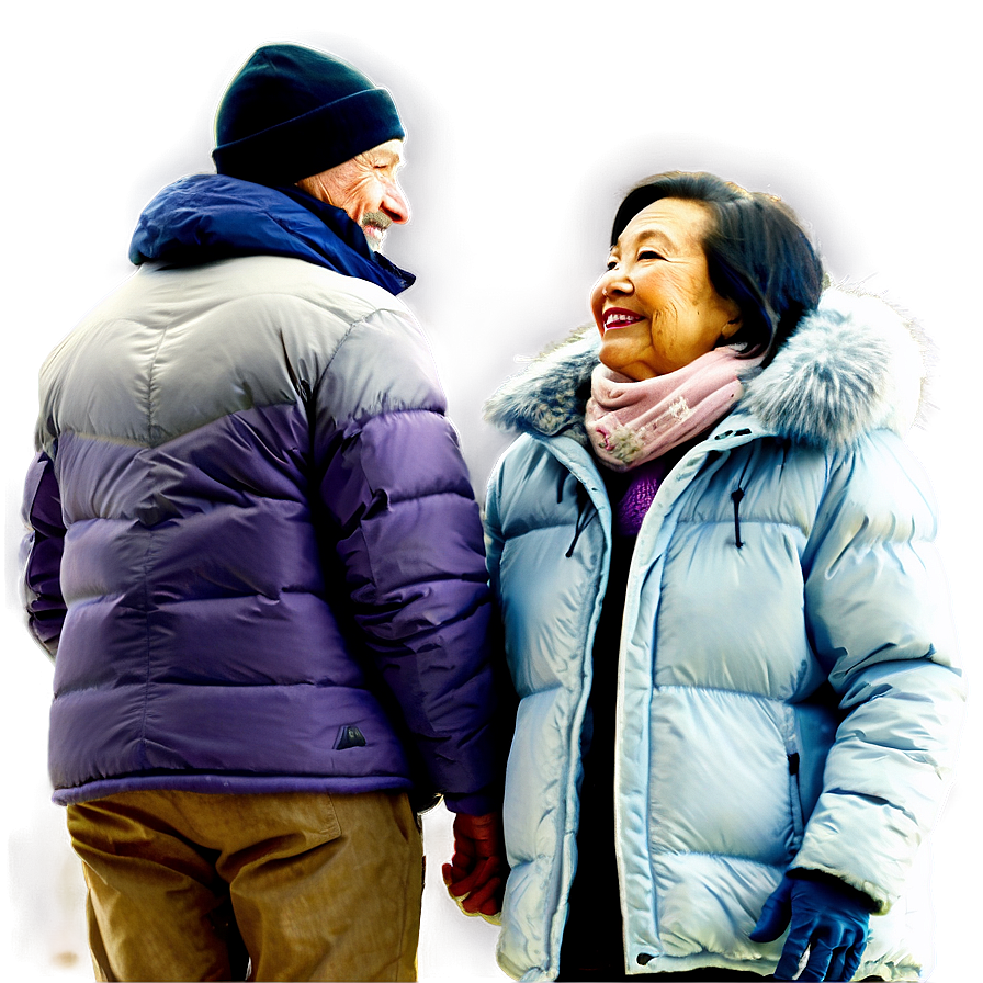 Elderly Couple Winter Walk Png Xef