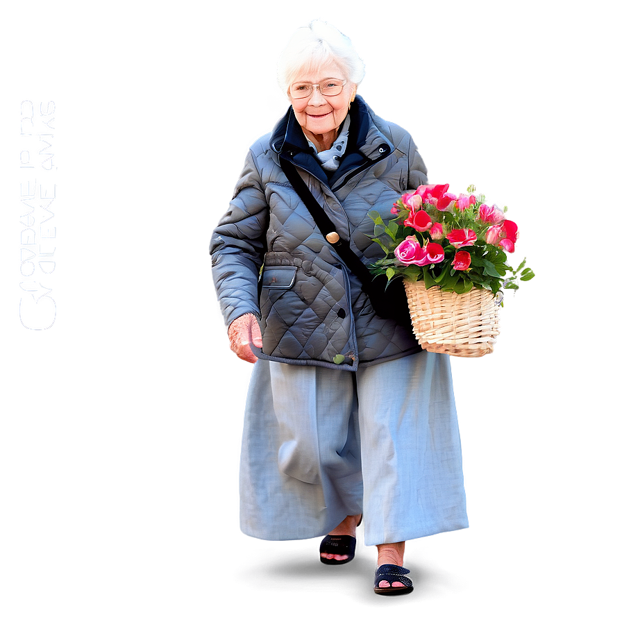 Elderly Lady With Flowers Png Eul82