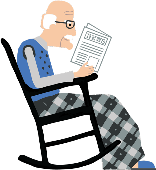 Elderly Man Reading Newspaperon Rocking Chair