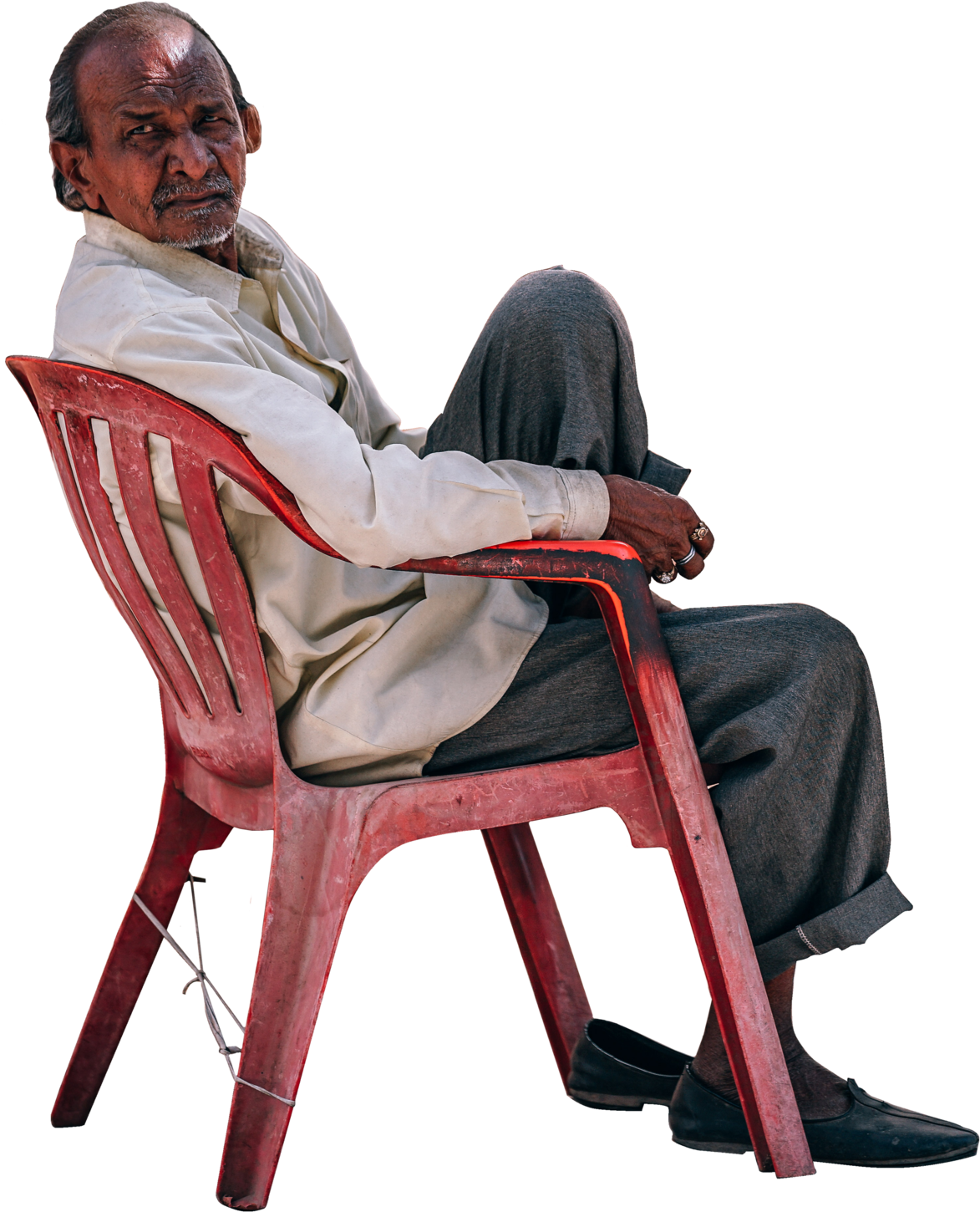Elderly Man Seatedon Red Chair