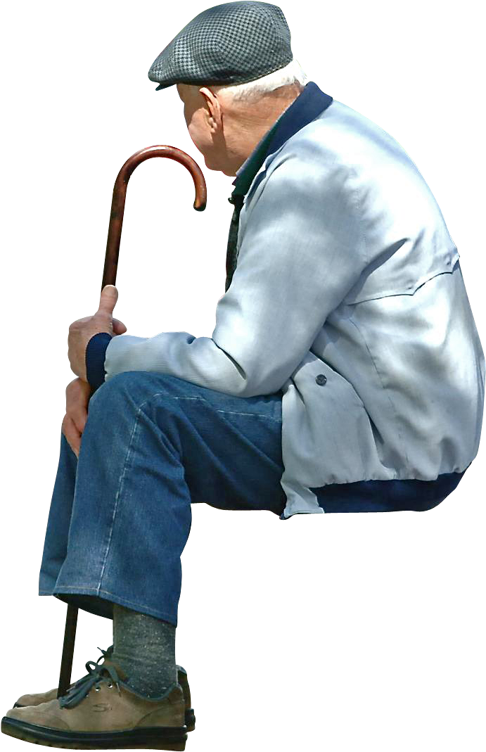 Elderly Man Sittingwith Cane.png