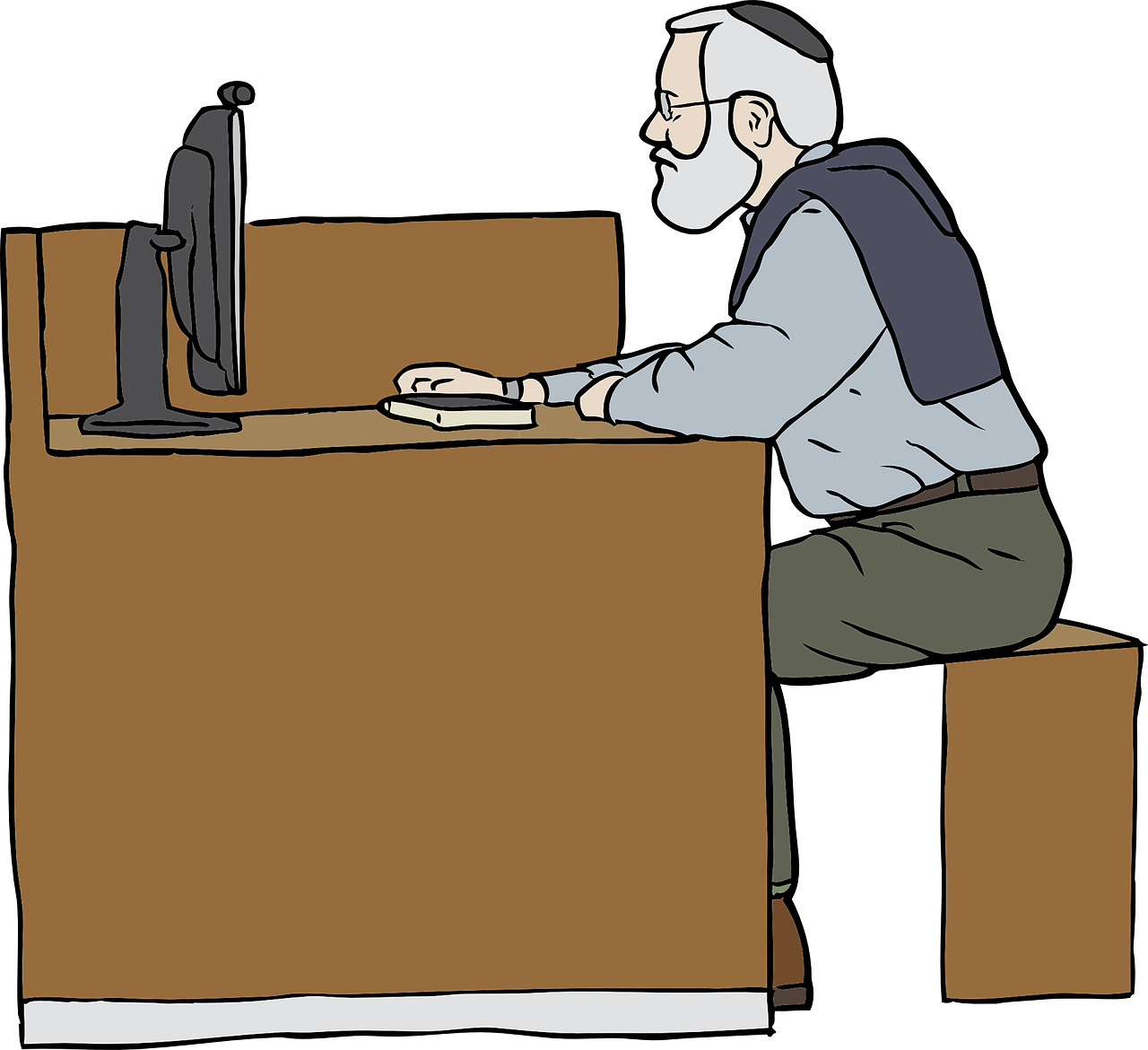 Elderly Man Using Computer Clipart